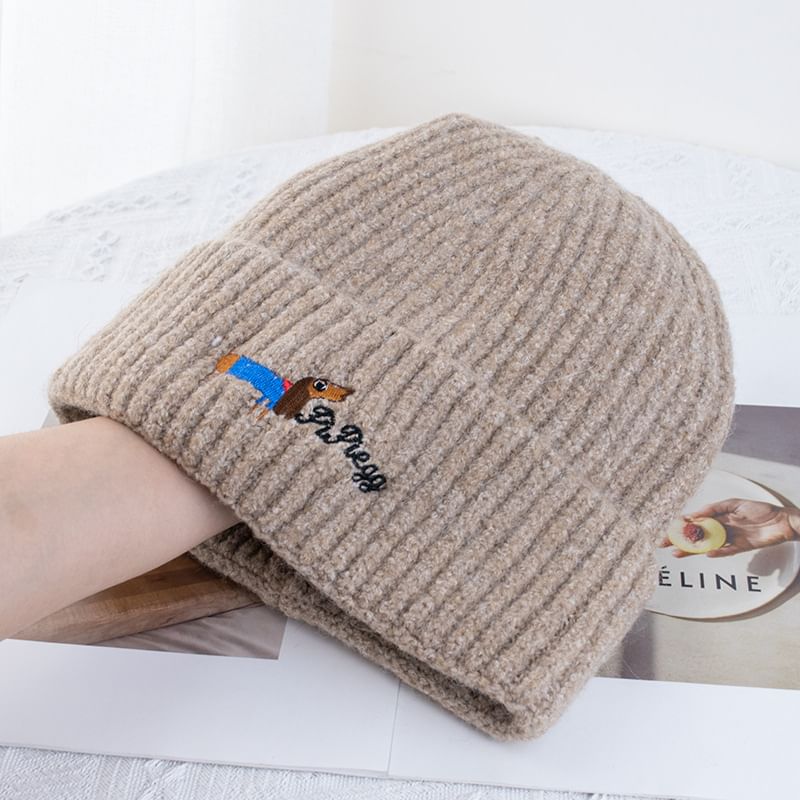 Dog Beanie Knit Embroidered