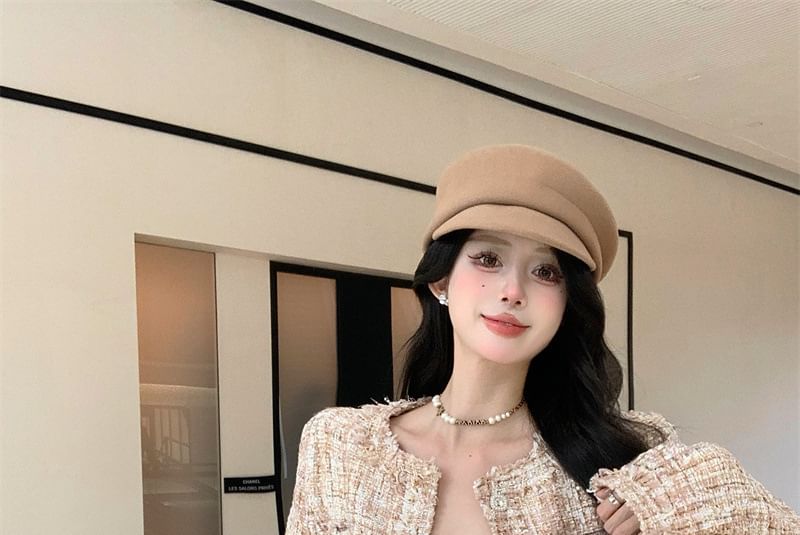 Jacket Button Round Neck Tweed Cropped