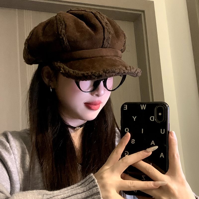 Cap Shearling Newsboy Faux