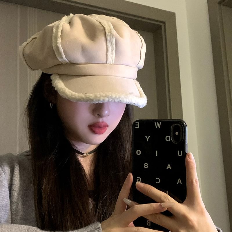 Cap Shearling Newsboy Faux