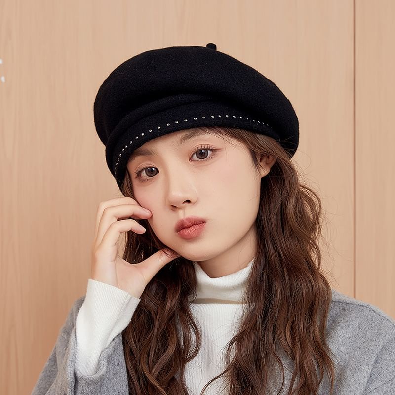 Studded Beret Hat