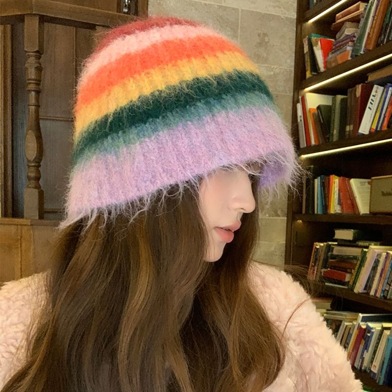 Bucket Striped Knit Hat