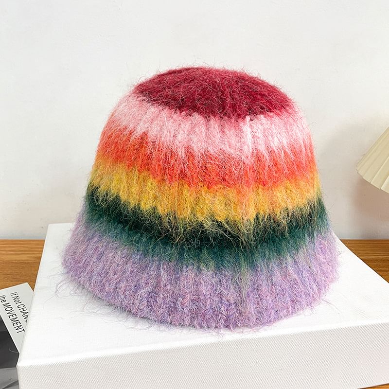 Bucket Striped Knit Hat