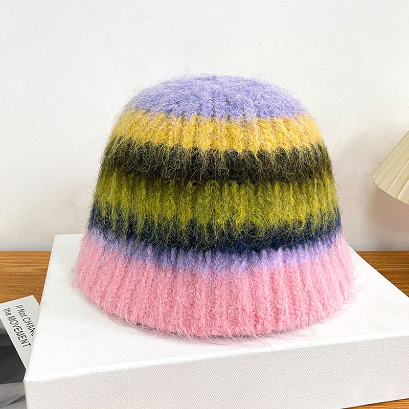 Bucket Striped Knit Hat