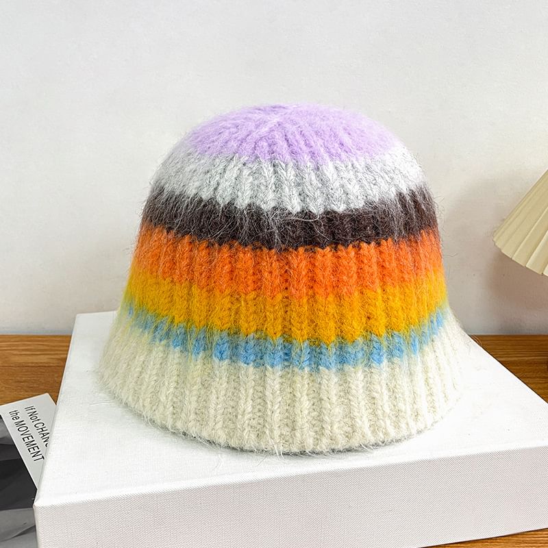 Bucket Striped Knit Hat