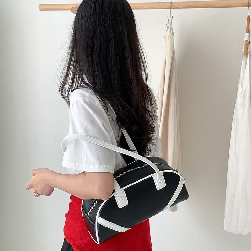 Leather Faux Bag Bowler Striped