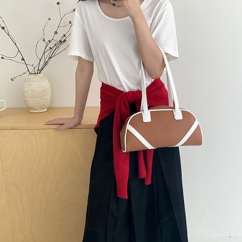 Leather Faux Bag Bowler Striped