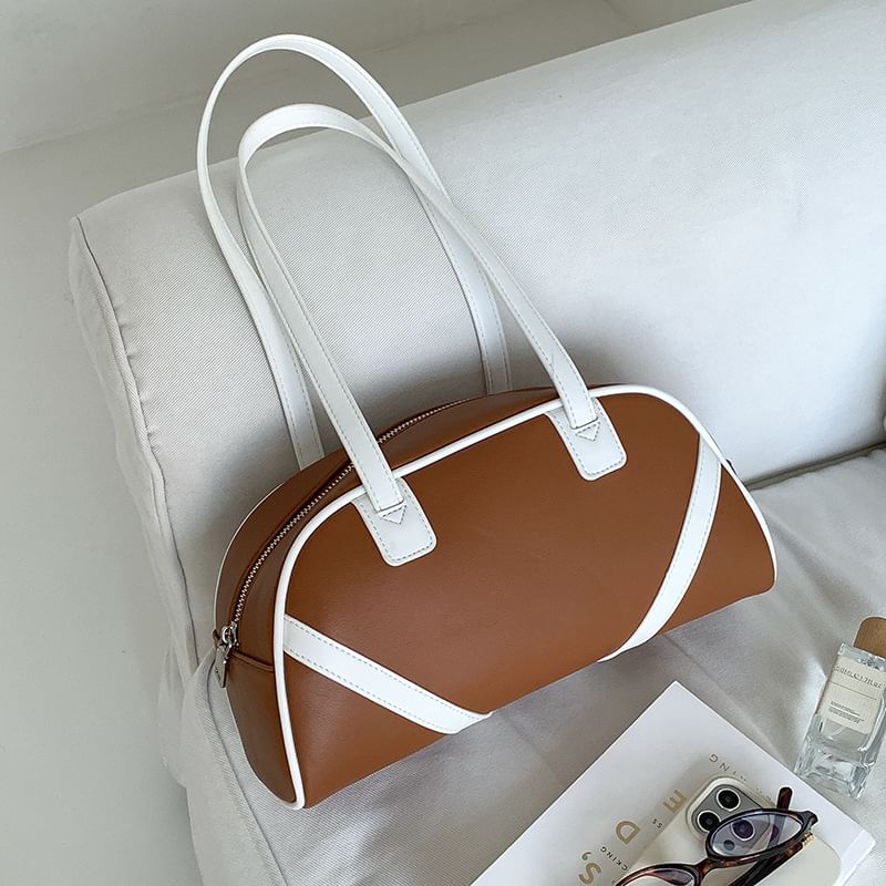 Leather Faux Bag Bowler Striped