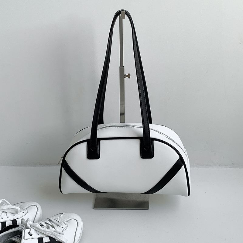 Leather Faux Bag Bowler Striped