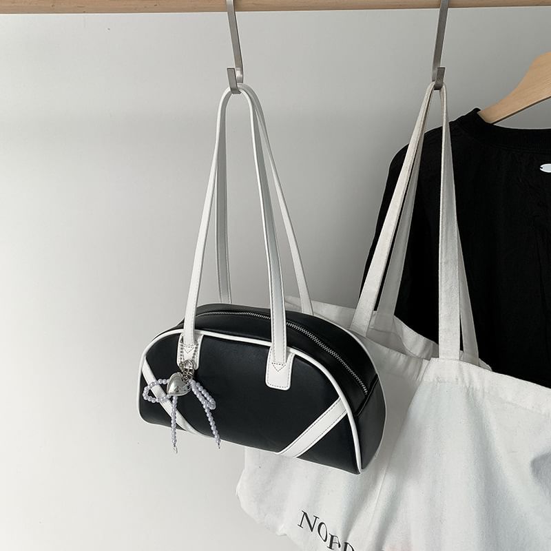 Leather Faux Bag Bowler Striped