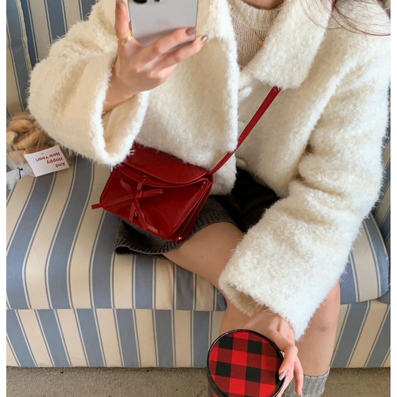 Leather Faux Flap Bag Bow Crossbody