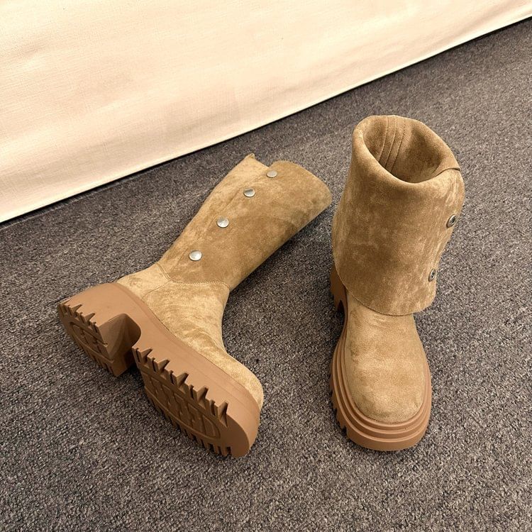 Calf Faux Suede Mid Platform Button Boots