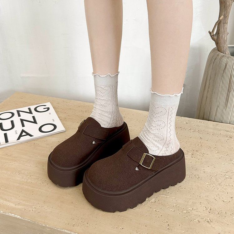 Faux Mules Buckled Platform Suede