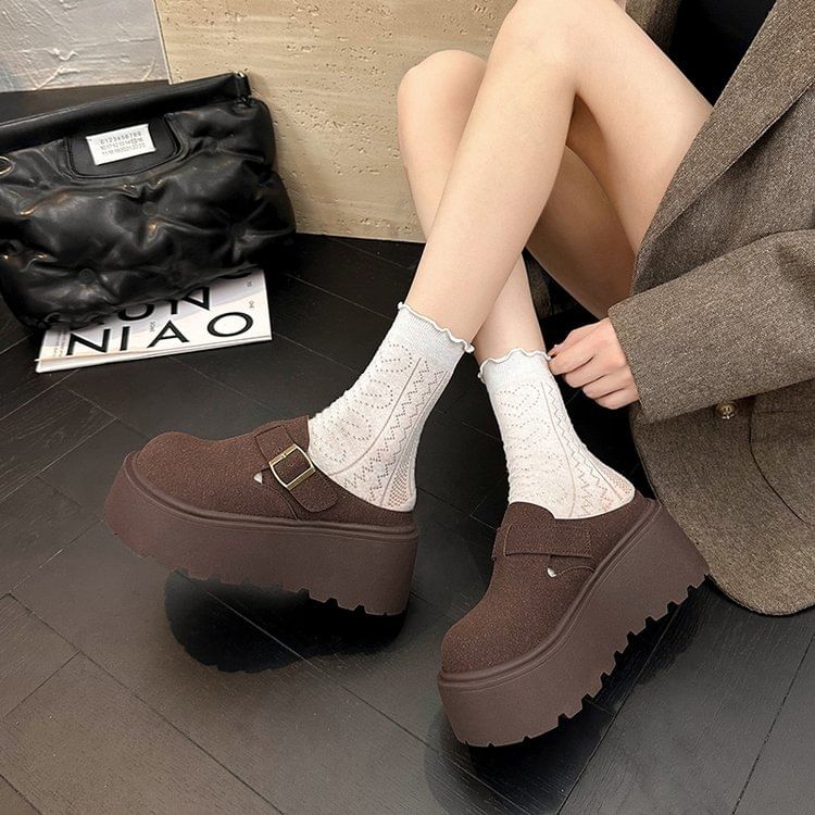 Faux Mules Buckled Platform Suede