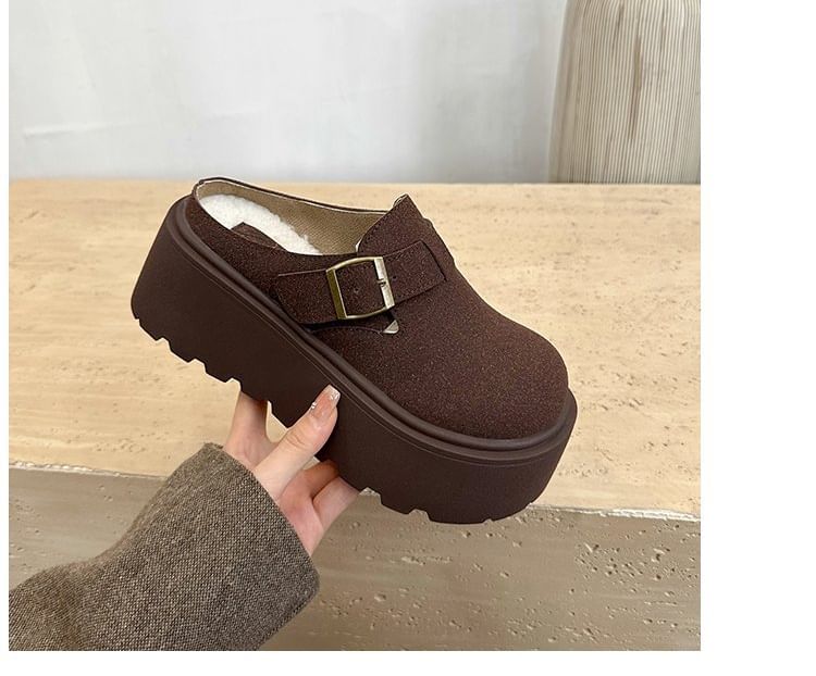 Faux Mules Buckled Platform Suede