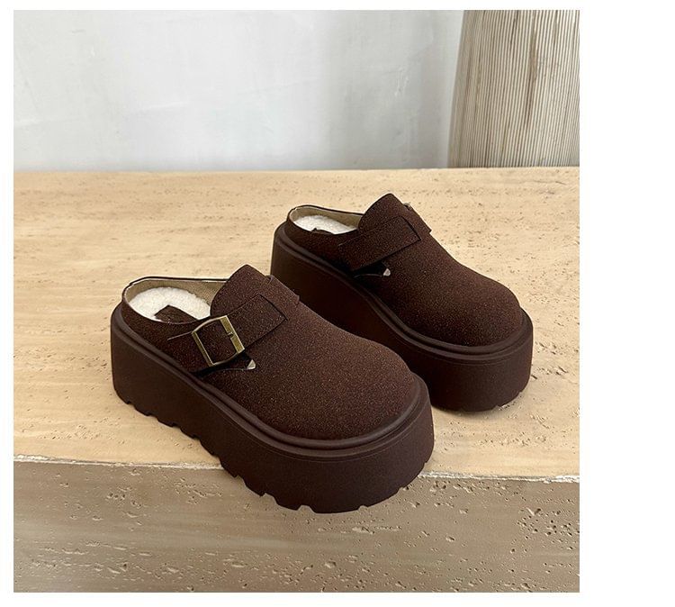 Faux Mules Buckled Platform Suede