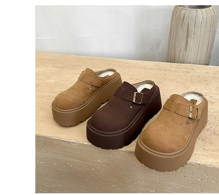 Faux Mules Buckled Platform Suede