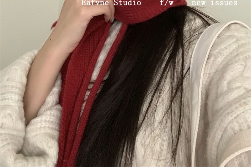 Hooded Knit Plain Cable Scarf