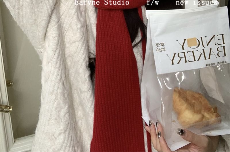 Hooded Knit Plain Cable Scarf