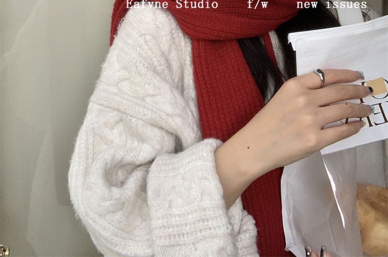 Hooded Knit Plain Cable Scarf