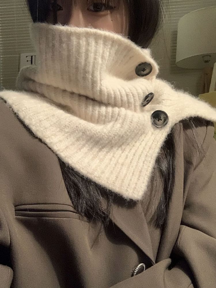 Knit Plain Button Snood / Plaid Ribbed Scarf