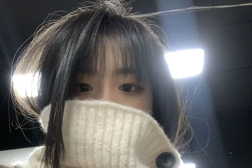 Knit Plain Button Snood / Plaid Ribbed Scarf