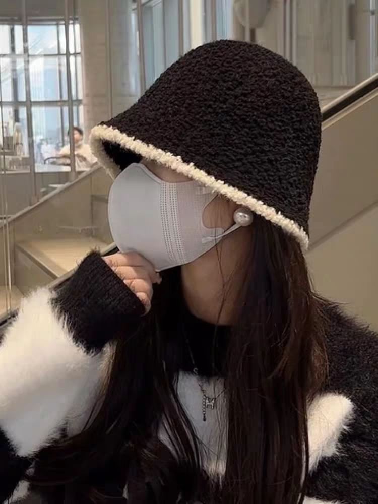 Knit Hat Trim Plain Bucket Ear Contrast /
