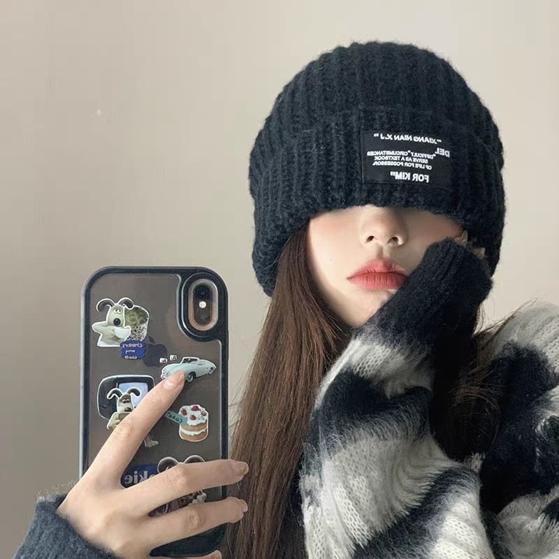 Applique Plain / Knit Ribbed Beanie