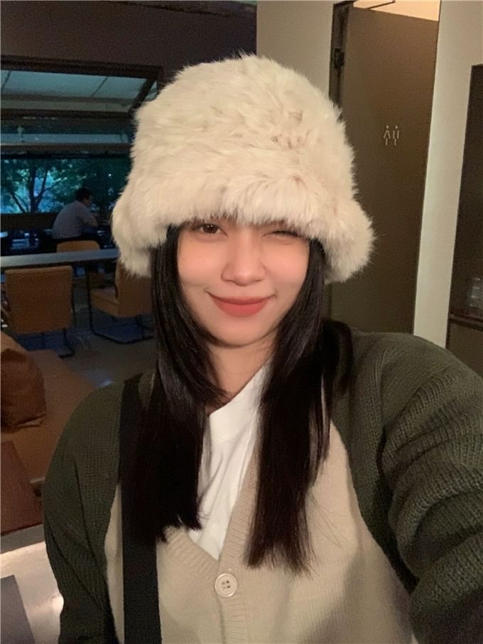 Star / Bucket Plain Hat Fur Faux