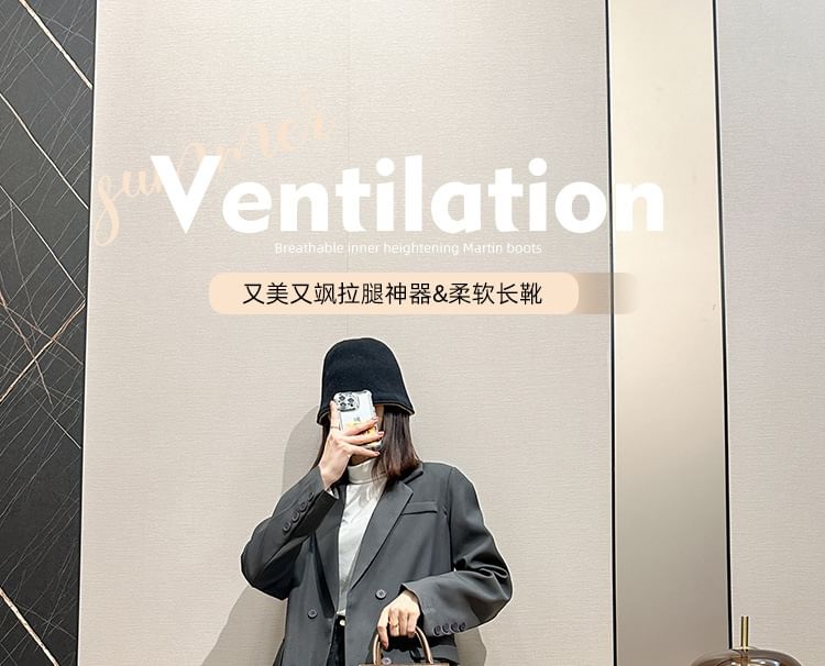 Tall Buckled Zip-Up Leather Plain Platform Faux Boots