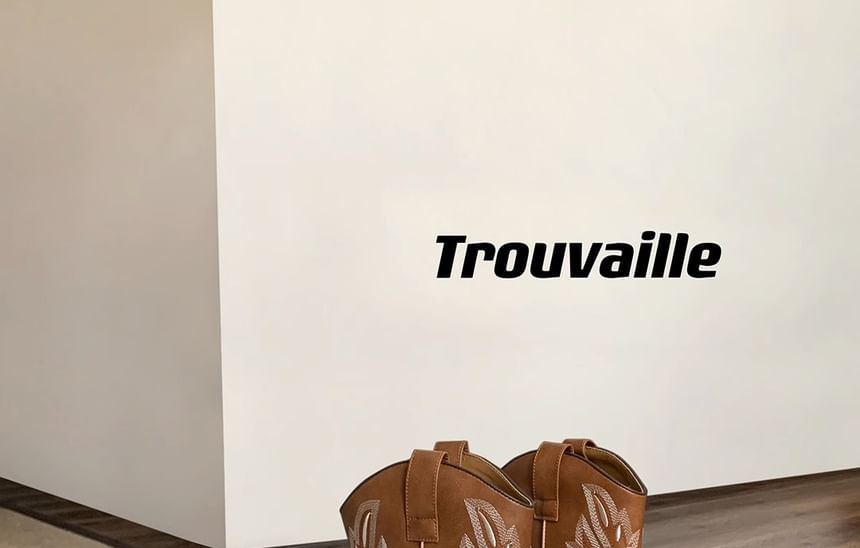 Mid-Calf Heel Faux Chunky Leather Cowboy Boots Embroidered