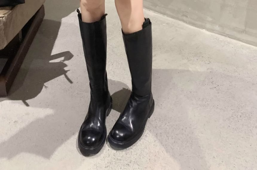 Leather Plain Genuine Platform Zip-Up Tall Boots