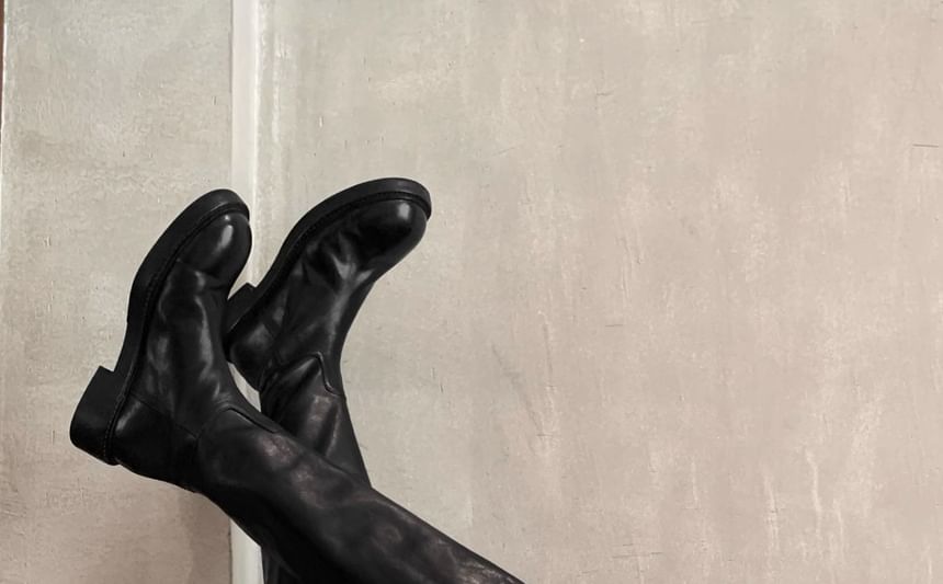 Leather Plain Genuine Platform Zip-Up Tall Boots