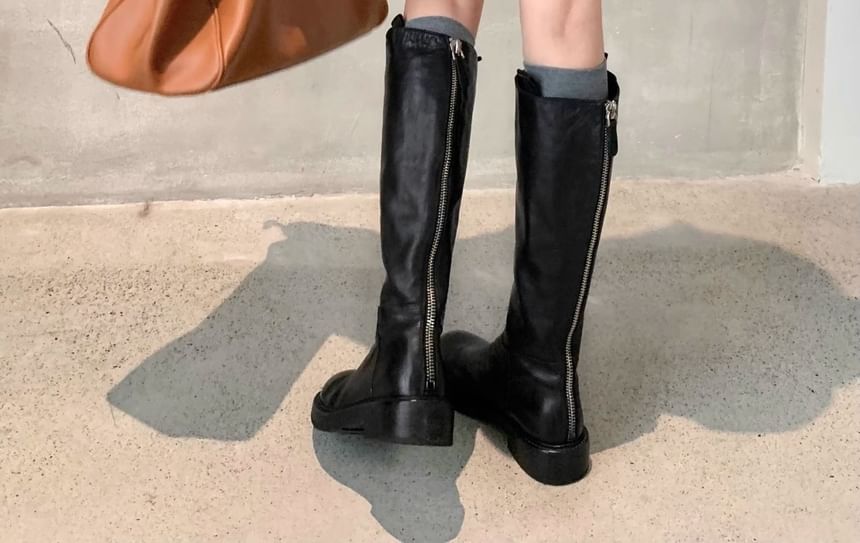 Leather Plain Genuine Platform Zip-Up Tall Boots