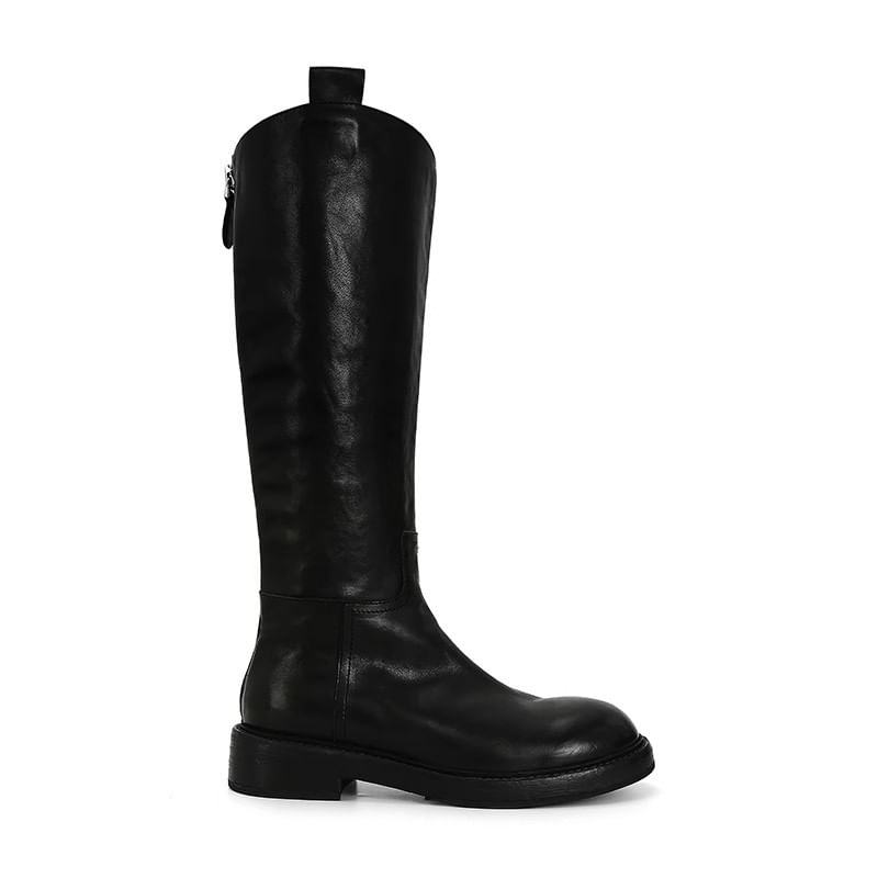 Leather Plain Genuine Platform Zip-Up Tall Boots