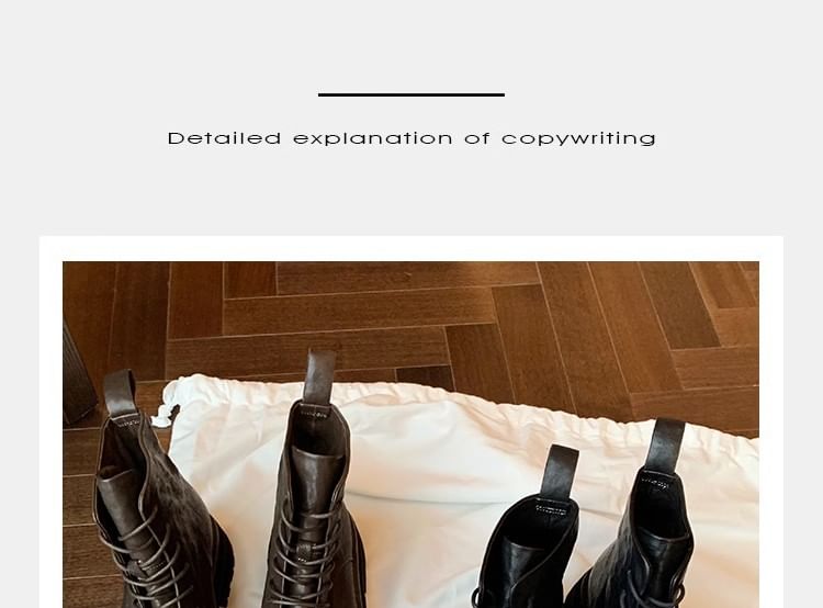 Platform Short Leather Genuine Boots Lace-Up Plain