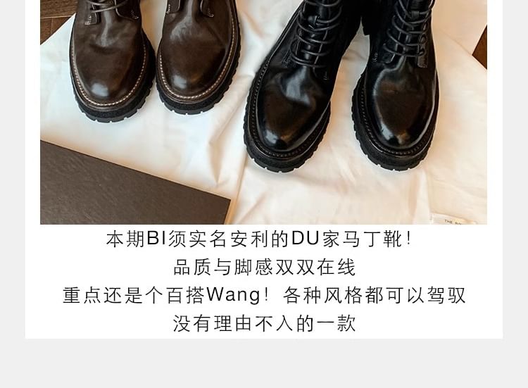 Platform Short Leather Genuine Boots Lace-Up Plain