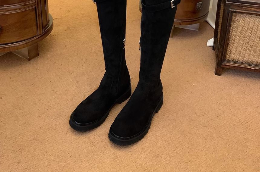 Platform Over-the-Knee Plain Boots Buckled