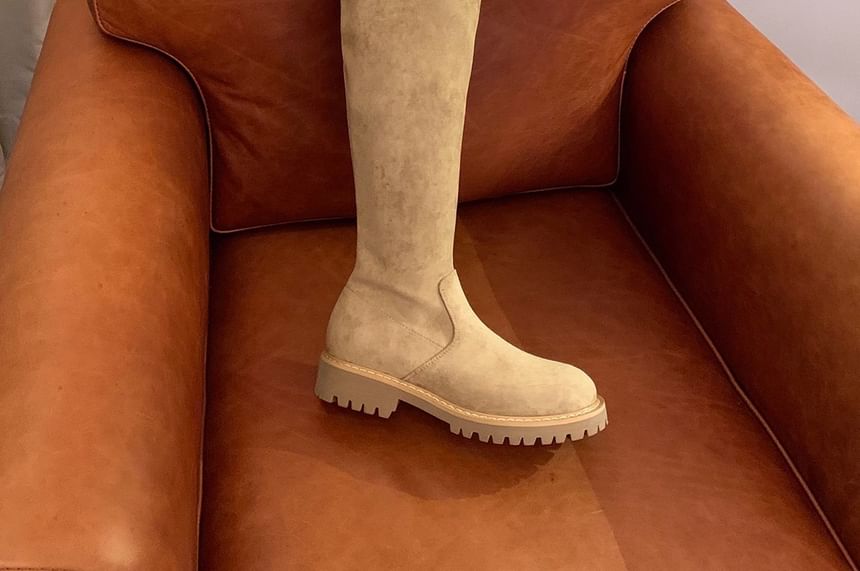 Platform Over-the-Knee Plain Boots Buckled