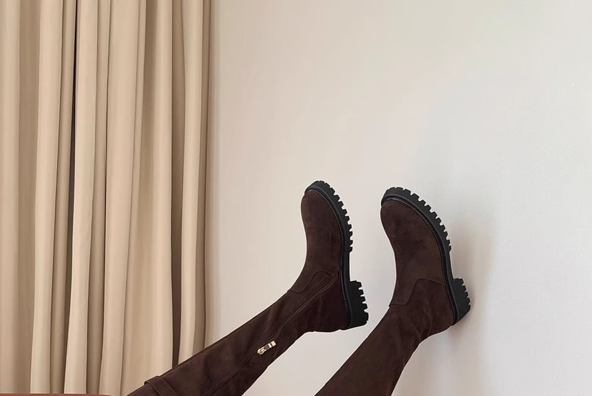 Platform Over-the-Knee Plain Boots Buckled