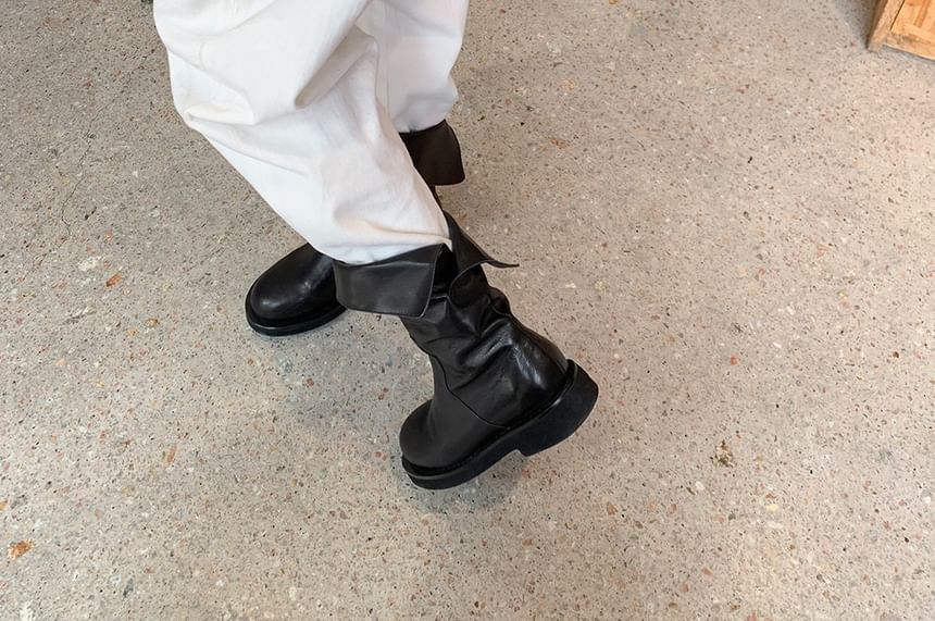 Plain Boots Mid-Calf Genuine Platform Leather