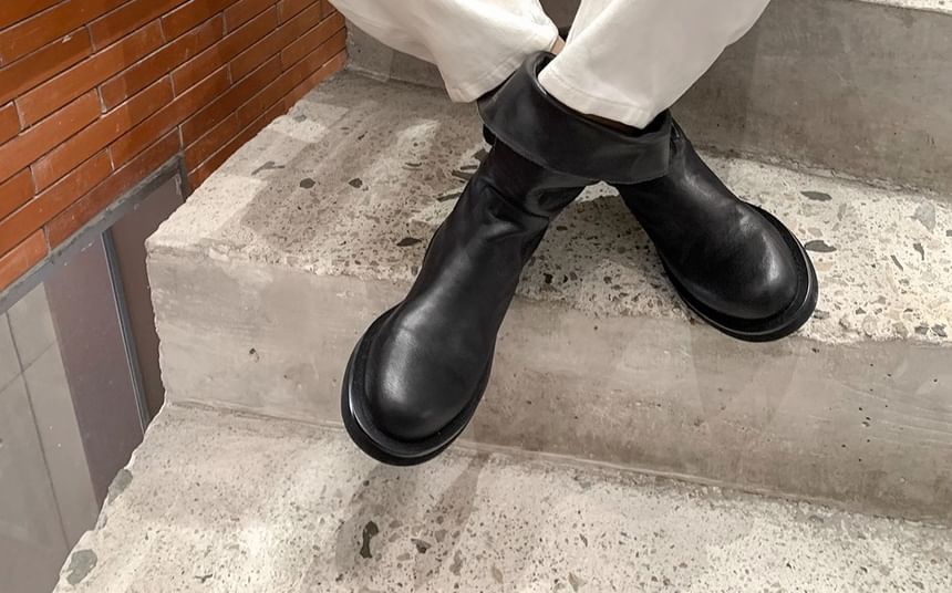 Plain Boots Mid-Calf Genuine Platform Leather