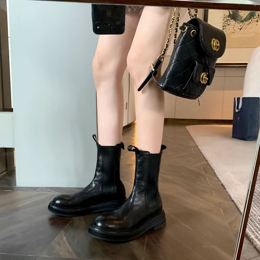 Platform Short Plain Boots Genuine Leather Chelsea