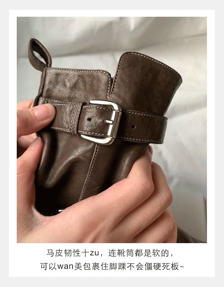 Platform Short Buckled Leather Genuine Boots Plain