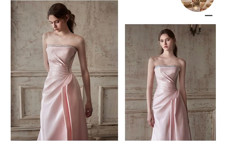 Evening Strapless Gown Plain Ruched A-Line