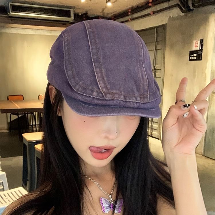 Washed Denim Newsboy Cap