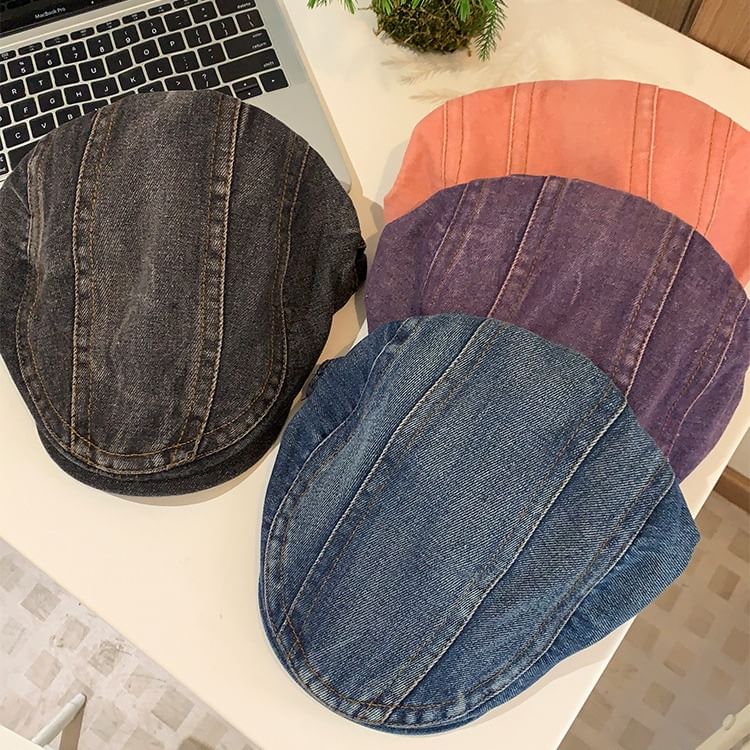 Washed Denim Newsboy Cap