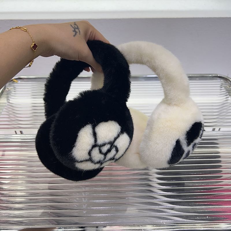 Floral Fluffy Bow Muffs Ear Scarf Print / Set