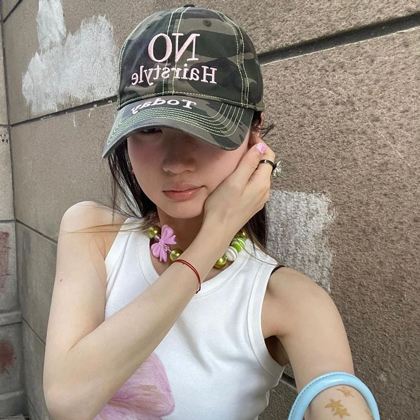 Baseball Cap Embroidered Camo Print Letter