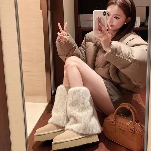 Snow Boots Fluffy Platform Panel Mid Calf